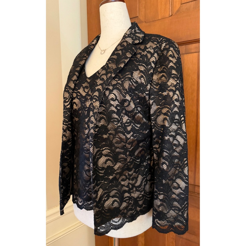 Cache 2-PC Lace Jacket Set Womens Sleeveless Shell Size 12 Black Jacket Size 10 - Picture 2 of 14